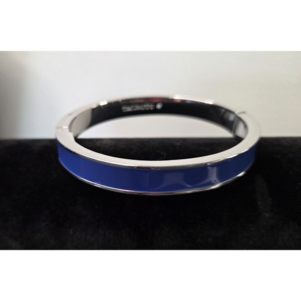 Royal Blue and Silver Tone Bangle Hinged Bracelet